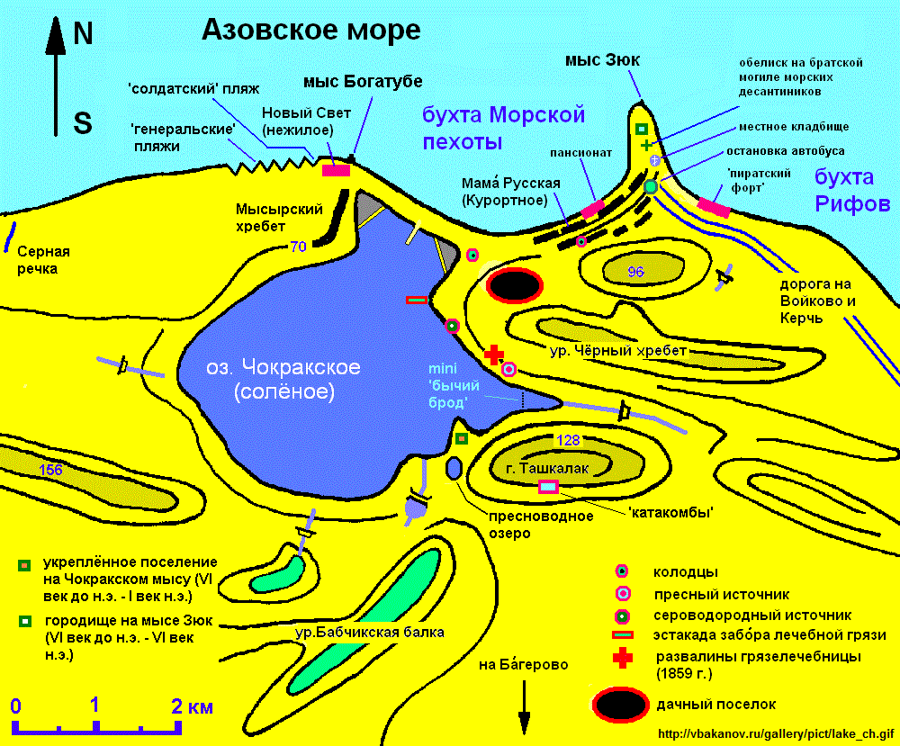 Карта окрестностей озера Чокрак и Мамы́ Русской
